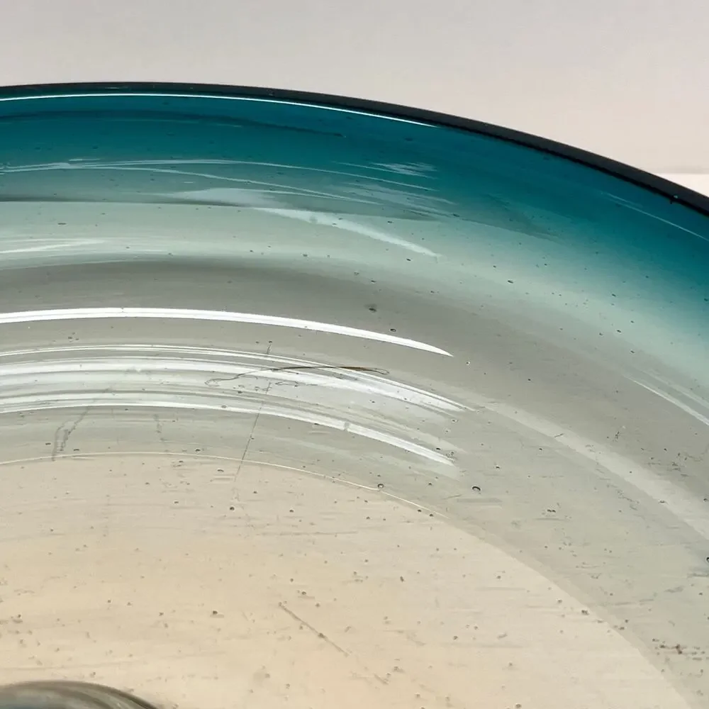 Hand Blown Glass Shallow Bowl in Ombre Teal